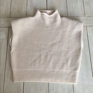 Zara Cream Ribbed Sleeveless Mock Neck Sweater Small